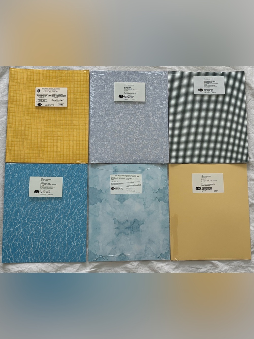 6 Creative Memories paper packs NIP Plaid Floral Gingham Water Marble + Chamois